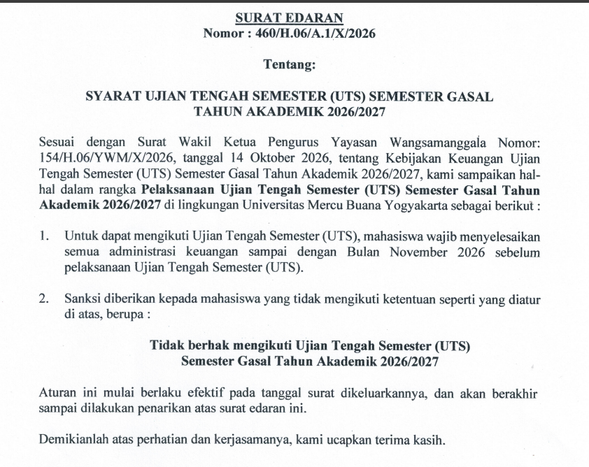 Syarat Ujian Tengah Semester (Uts) Semester Gasal Tahun Akademik 2026/2027
